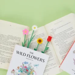 Lesezeichen Sonnenblume aus Kunststoff, Buchmarker HAPPINESS mit gelber 3D Blüte
