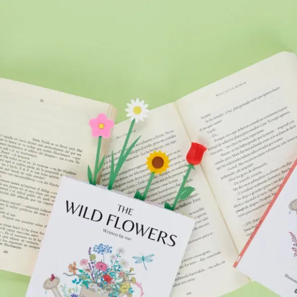 Lesezeichen Sonnenblume aus Kunststoff, Buchmarker HAPPINESS mit gelber 3D Blüte
