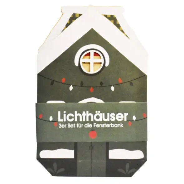 Lichtttüten 3er Set, Lichthäuser grün