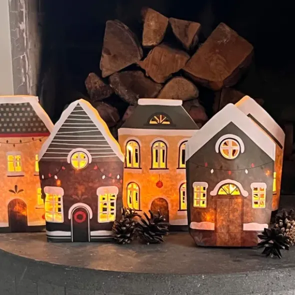 Lichtttüten 3er Set, Lichthäuser grün