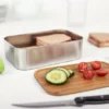 Lunchbox Edelstahl mit Bambusdeckel L, elastisches Band grün