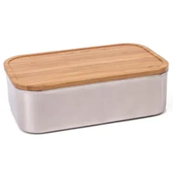 Lunchbox Edelstahl mit Bambusdeckel L, elastisches Band grün