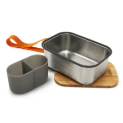Lunchbox / Sandwichbox L Edelstahl Bambus 1,25 l orange