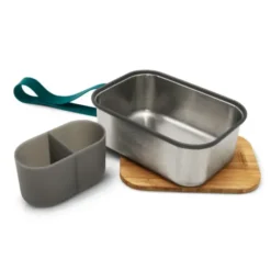 Lunchbox / Sandwichbox L Edelstahl Bambus 1,25 l ocean blau