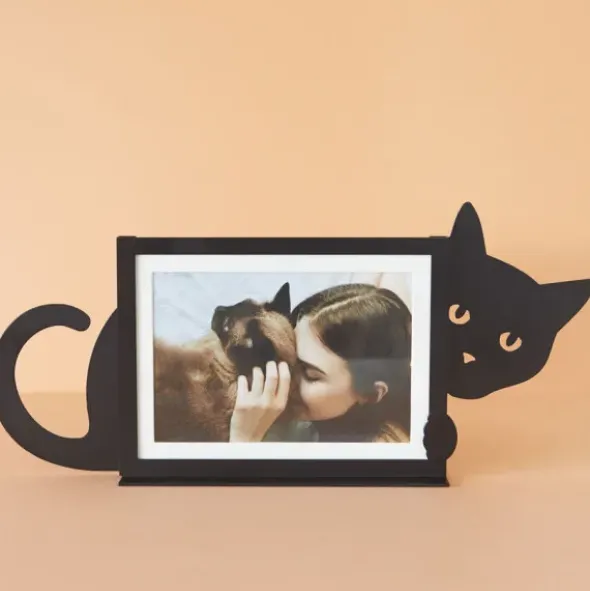 Metall Fotorahmen Katze schwarz - Querformat