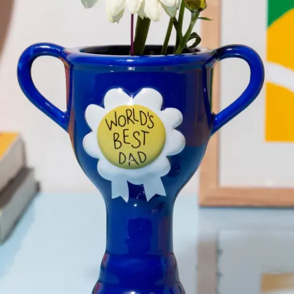 Minivase TROPHY 11,5 cm blau – kleine Pokal Vase "World´s Best Dad"