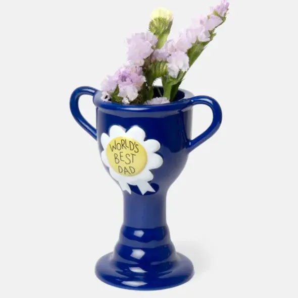 Minivase TROPHY 11,5 cm blau – kleine Pokal Vase "World´s Best Dad"