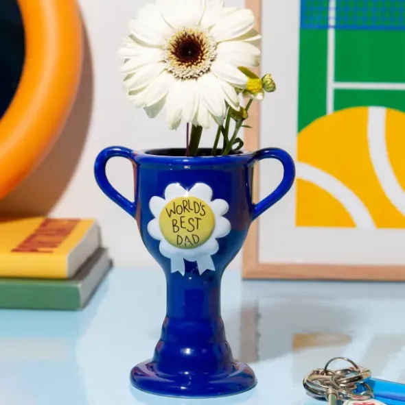 Minivase TROPHY 11,5 cm blau – kleine Pokal Vase "World´s Best Dad"
