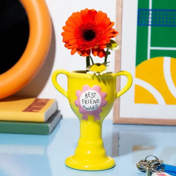 Minivase TROPHY 11,5 cm gelb – kleine Pokal Vase "Best Friend Award"