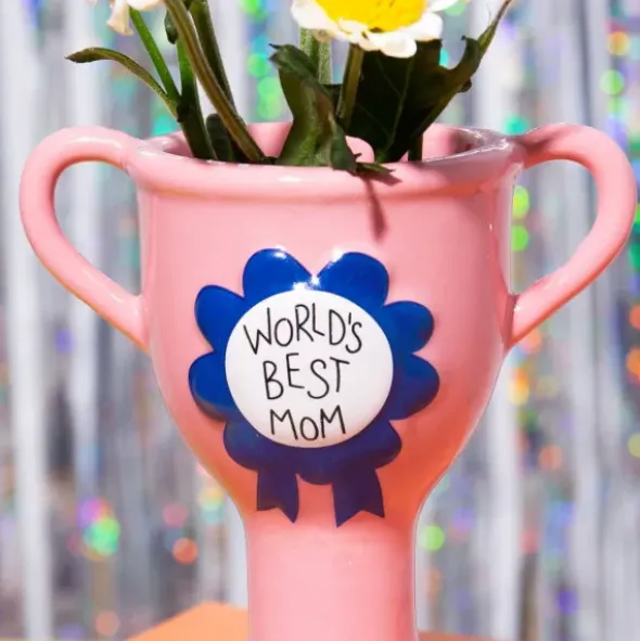 Minivase TROPHY 11,5 cm rosa – kleine Pokal Vase "World´s Best Mom"