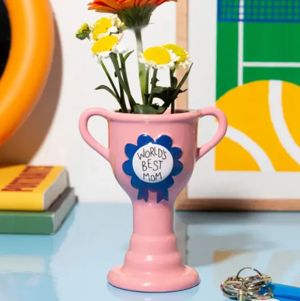 Minivase TROPHY 11,5 cm rosa – kleine Pokal Vase "World´s Best Mom"