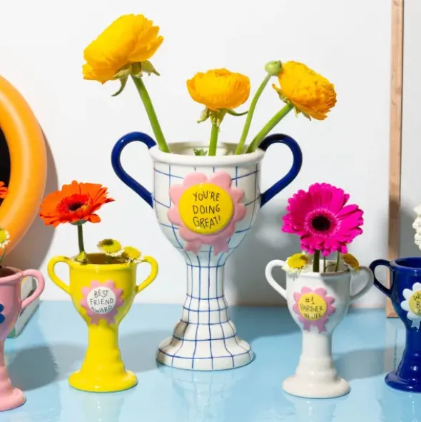 Minivase TROPHY 11,5 cm rosa – kleine Pokal Vase "World´s Best Mom"
