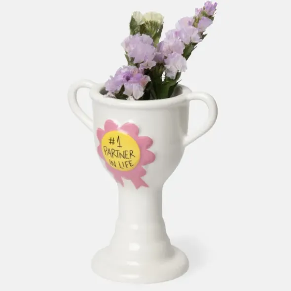 Minivase TROPHY 11,5 cm weiß – kleine Pokal Vase #1 Partner in Life