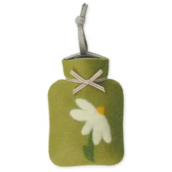 Mini Wärmflasche Blume 0,2 l - Handwärmer Margerittenblüte mit Filzbezug in hellgrün