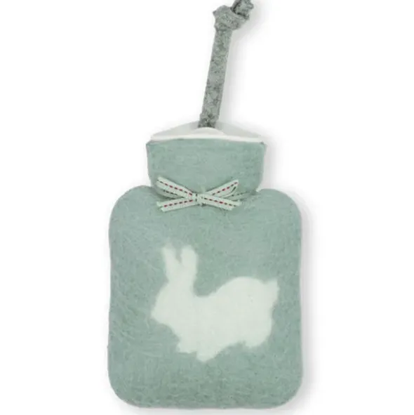 Mini Wärmflasche Hase 0,2 l - Handwärmer mit Filzbezug in mint
