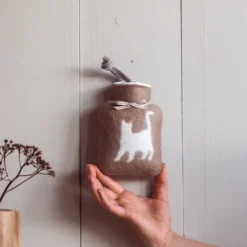 Mini Wärmflaschen braun / Handwärmer aus Filz mit Katzenmotiv