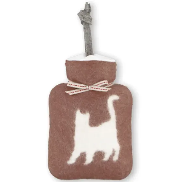 Mini Wärmflaschen braun / Handwärmer aus Filz mit Katzenmotiv