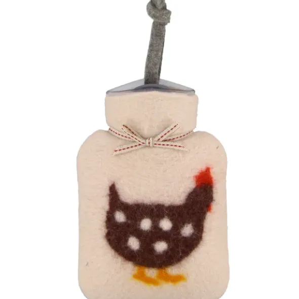 Mini Wärmflaschen peyote / Handwärmer aus Filz mit braunem Huhn