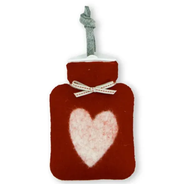 Mini Wärmflaschen rot / Handwärmer aus Filz mit Herzmotiv