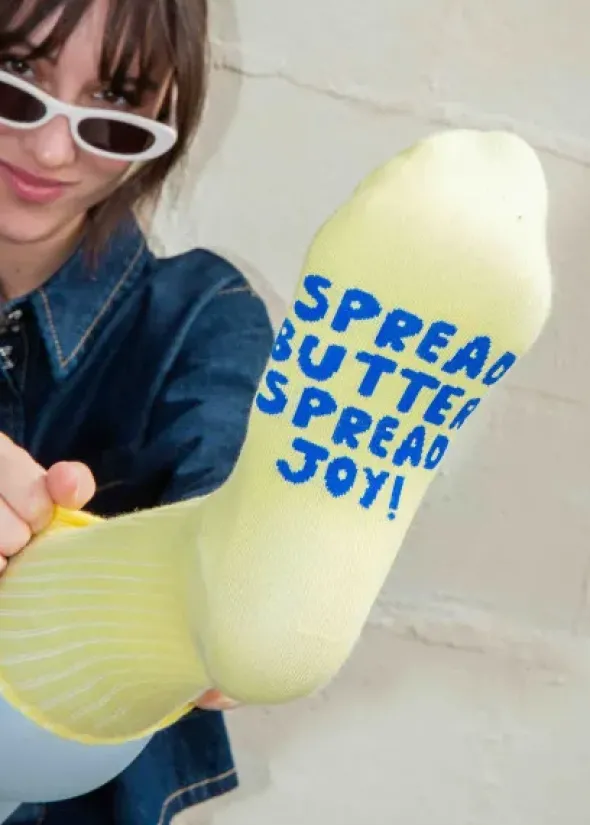 Motivsocken Butter - Spruchsocken "Spread Butter, Spread Joy!"