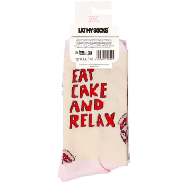 Motivsocken Kuchen - Spruchsocken "Eat cake and relax"