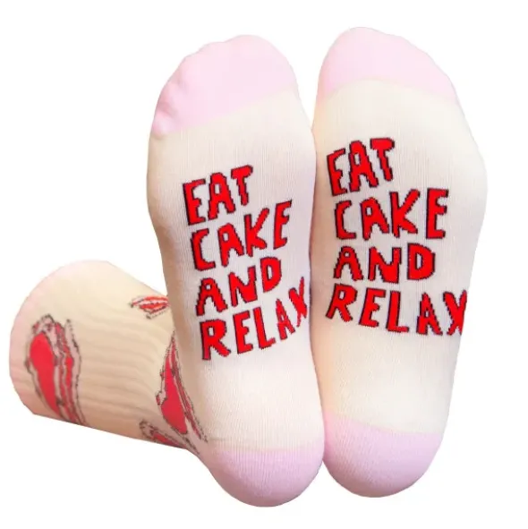 Motivsocken Kuchen - Spruchsocken "Eat cake and relax"