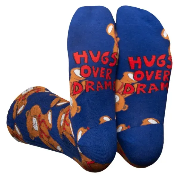 Motivsocken Teddybären - Spruchsocken "Hugs over Drama"