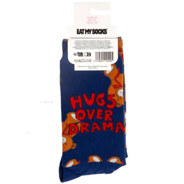 Motivsocken Teddybären - Spruchsocken "Hugs over Drama"