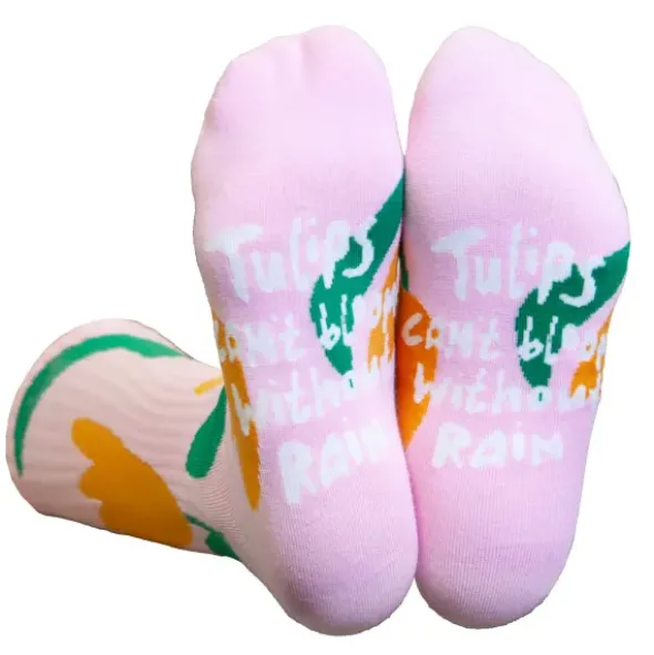 Motivsocken Tulpen - Spruchsocken "Tulips can´t bloom without rain"