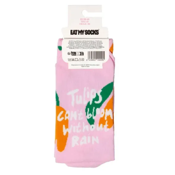 Motivsocken Tulpen - Spruchsocken "Tulips can´t bloom without rain"