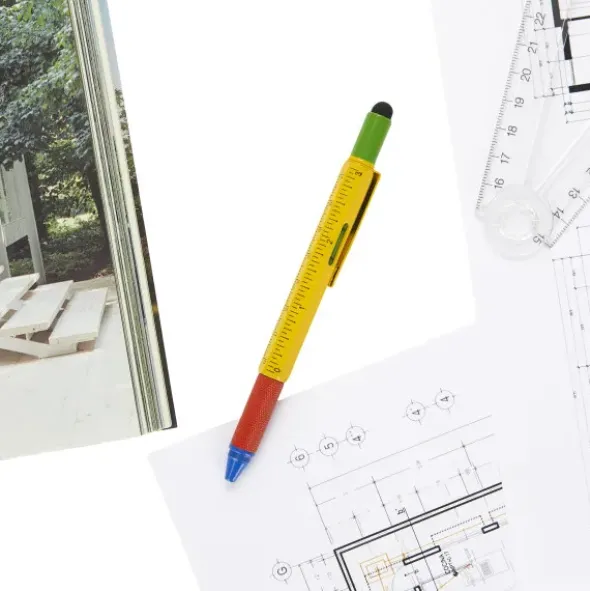 Multifunktionsstift The Architekt bunt - Kugelschreiber mit Wasserwaage, Stylus, Bits & Lineal