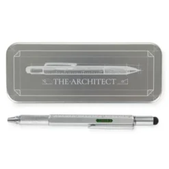 Multifunktionsstift The Architekt silber - Kugelschreiber mit Wasserwaage, Stylus, Bits & Lineal