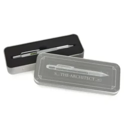 Multifunktionsstift The Architekt silber - Kugelschreiber mit Wasserwaage, Stylus, Bits & Lineal