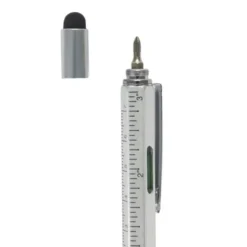 Multifunktionsstift The Architekt silber - Kugelschreiber mit Wasserwaage, Stylus, Bits & Lineal