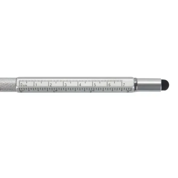 Multifunktionsstift The Architekt silber - Kugelschreiber mit Wasserwaage, Stylus, Bits & Lineal
