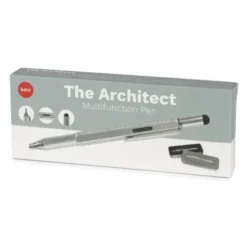 Multifunktionsstift The Architekt silber - Kugelschreiber mit Wasserwaage, Stylus, Bits & Lineal