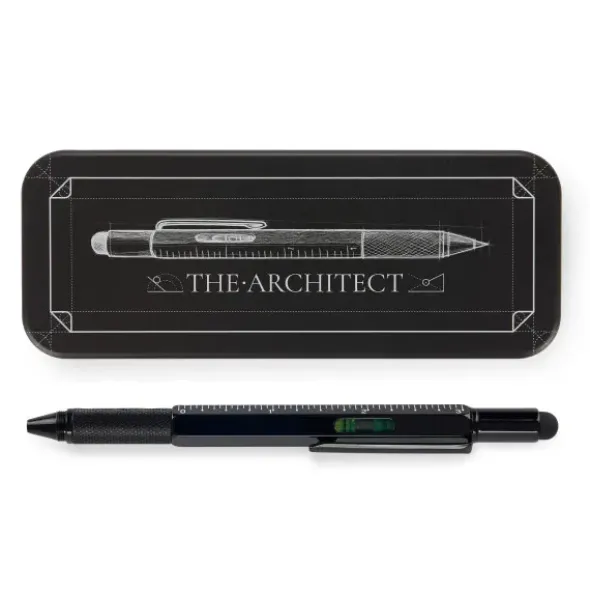 Multifunktionsstift The Architekt schwarz - Kugelschreiber mit Wasserwaage, Stylus, Bits & Lineal