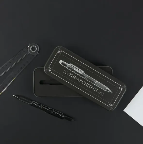 Multifunktionsstift The Architekt schwarz - Kugelschreiber mit Wasserwaage, Stylus, Bits & Lineal