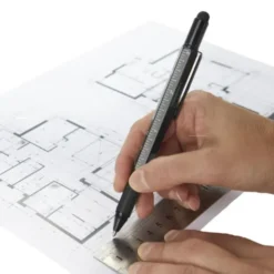 Multifunktionsstift The Architekt schwarz - Kugelschreiber mit Wasserwaage, Stylus, Bits & Lineal