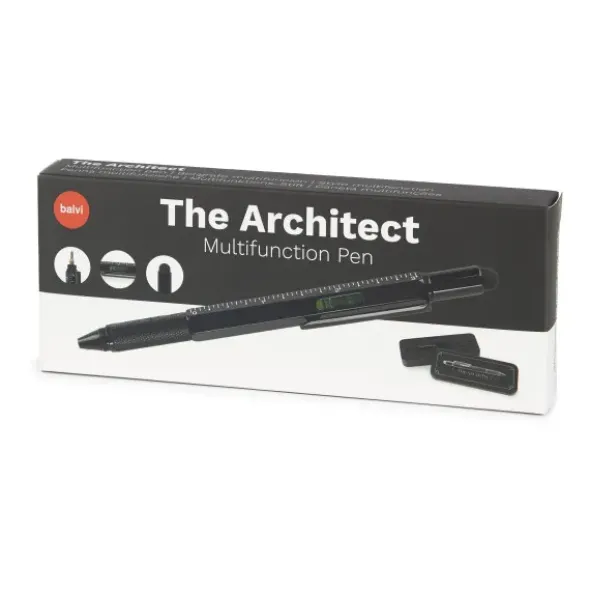 Multifunktionsstift The Architekt schwarz - Kugelschreiber mit Wasserwaage, Stylus, Bits & Lineal