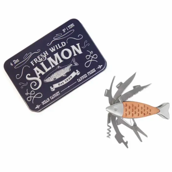 Multitool Messer Fisch 7-teilig, Multifunktionswerkzeug Salmon in Dose