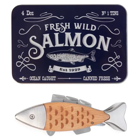 Multitool Messer Fisch 7-teilig, Multifunktionswerkzeug Salmon in Dose