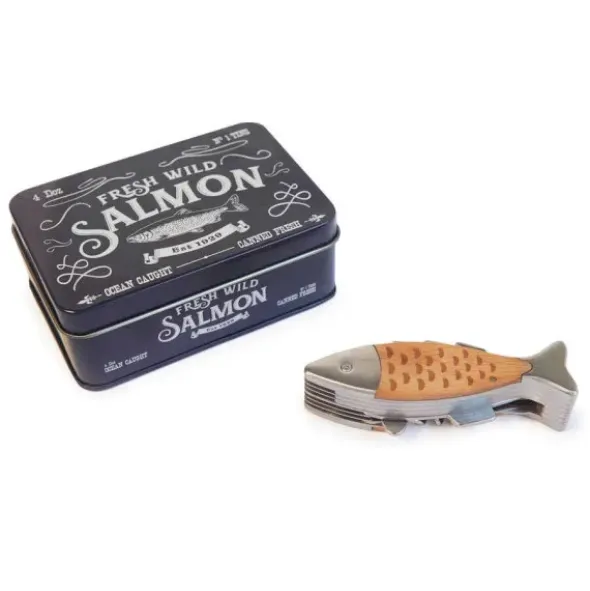 Multitool Messer Fisch 7-teilig, Multifunktionswerkzeug Salmon in Dose
