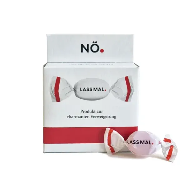 Naschbox charmante Verweigerung - Bonbons "Nö, lass mal" mit Erdbeergeschmack
