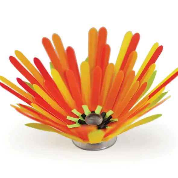 Notizblock Zupf mit 3D Blume orange - Merkblock 21 x 10 cm mit Papierblüte auf Saugnapf