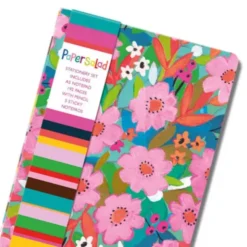 Notizset DIN A5 mit Blumenmotiv bunt - mit Notizblock, Haftnotizen und Bleistift