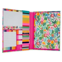 Notizset DIN A5 mit Blumenmotiv bunt - mit Notizblock, Haftnotizen und Bleistift