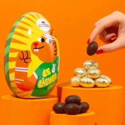 Osterei aus Metall mit Schokoladeneier - Hase & Schildkröte