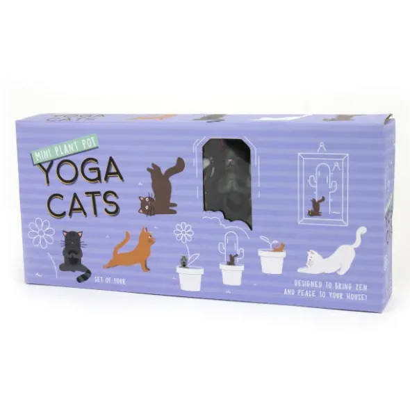 Pflanzenstecker - witzige Yoga Katzen 4er Set
