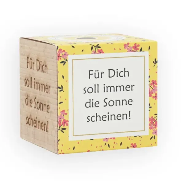 Pflanzwürfel SONNE SCHEINEN - Sonnenblume im Holzwürfel